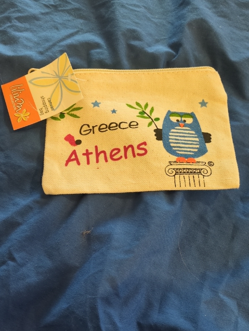 Athens Greece Canvas Little Zip Pouch with Owl Design